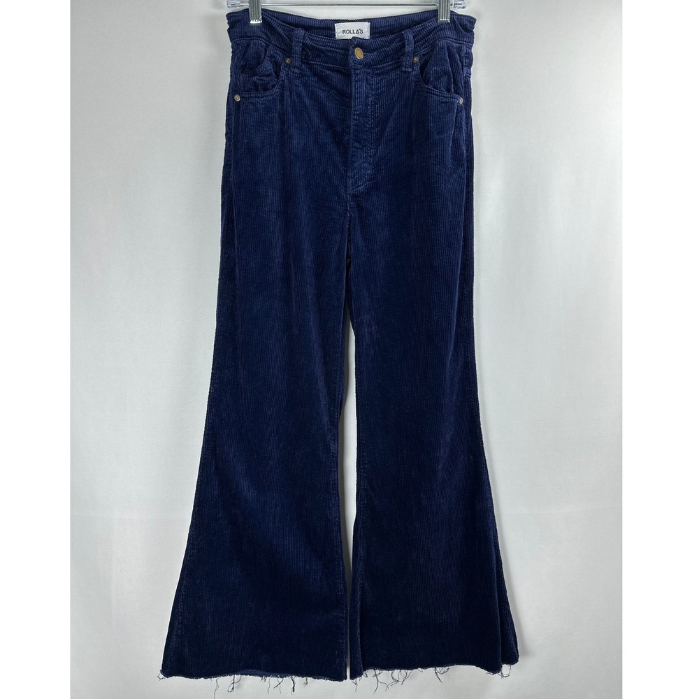Rolla's Eastcoast Flare Pants‎ Size 27-Fits 29 Navy Corduroy High Rise Raw Hem